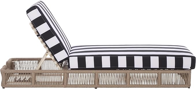 SAFAVIEH Outdoor Patio Furniture Collection - Gillian Heather Tan Rope Daybed, Black Stripe Cushion, Coastal Sunlounger, Fully Assembled (PAT7527E)