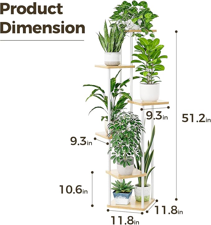 Bamworld White Plant Stand Indoor 6 Tier Metal Plant Shelf for Multiple Plants Tall Flower Stand for Patio Garden Balcony Living Room Bedroom