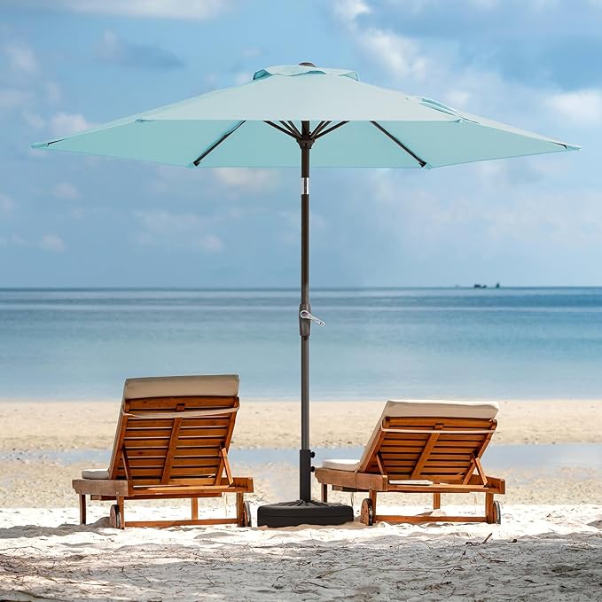 JEAREY 7.5FT Patio Umbrella Outdoor Market Umbrella with 6 Sturdy Ribs, Push Button Tilt/Crank Table Umbrella for Garden, Deck, Backyard and Pool, Baby Blue