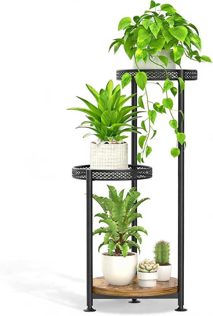 3 Tier Large Plant Stand Indoor Outdoor Clearance, Metal Flower Shelf Pot Holder, 10in Wide Multiple Plants Tall Corner Display Rack for Patio Orchid Office Porch Living Room Garden, Black