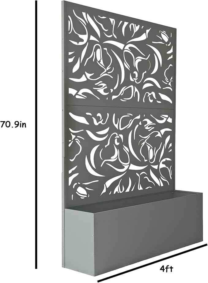 Oakland Living 6 ft. X 4 ft. Grey Freestanding Metal Privacy Screen Room Divider with Flower Box