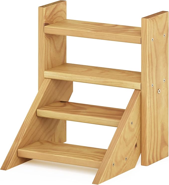 Furinno TIOMAN Plant Stand Indoor Outdoor, Tabletop Mini Ladder Planter Stand, Planter Shelf, Organizers, Indoor, Outdoor, Patio, Balcony, Garden, Pine Wood