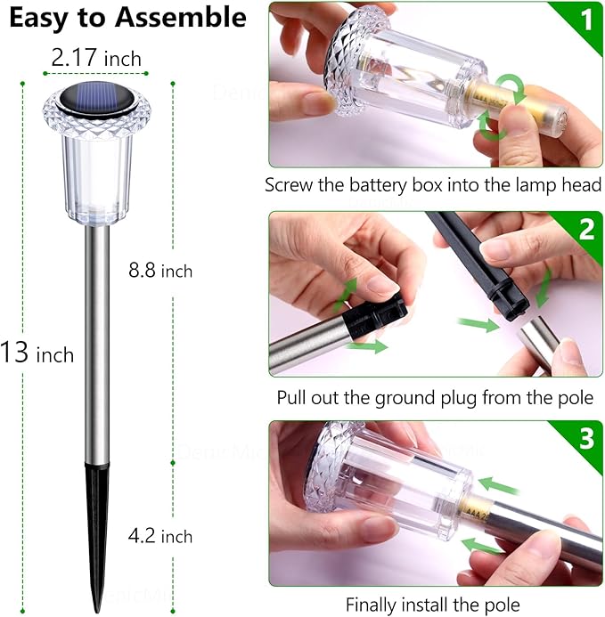 DenicMic Solar Lights Outdoor 10 Pack Waterproof 6000K Cold White LED Stainless Steel Stake Outside Lights for Yard Pathway Garden Driveway Walkway Landscape Path Lighting