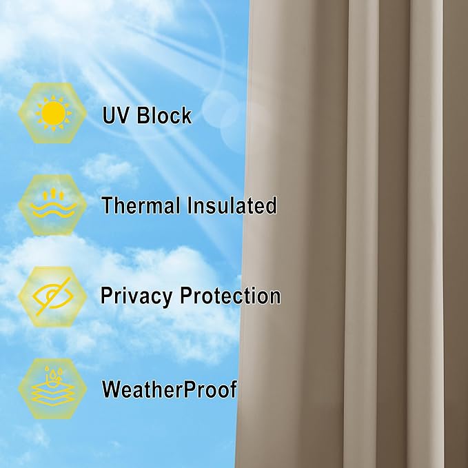 NICETOWN Morandi Brown Outdoor Curtain for Patio Waterproof 84 inch Long, Stainless Grommet Thermal Insulated Sun Blocking Outdoor Drape for Gazebo, UV Protection Outside Privacy Shade, 1 Panel