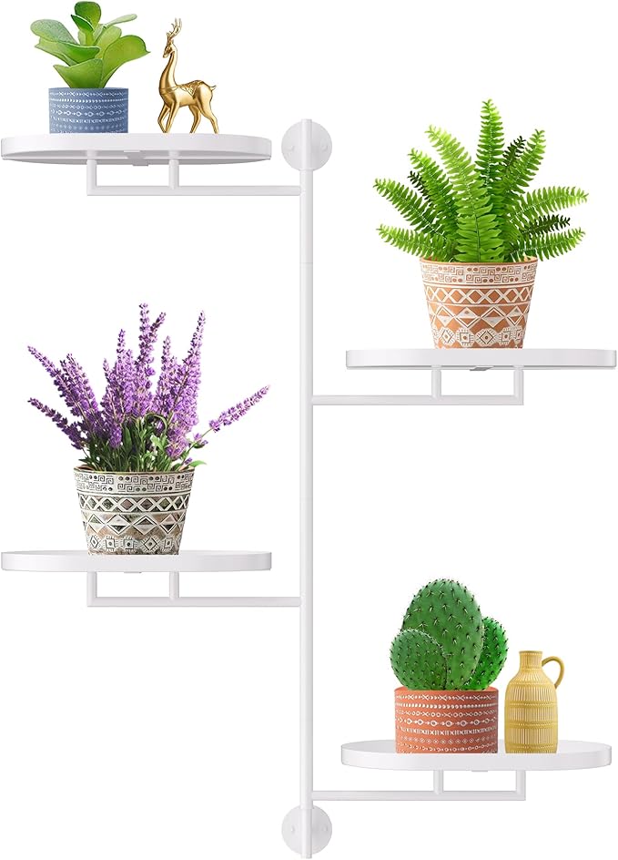 Window Rotating Plant Stand Shelf Indoor White Metal Floating Shelves 4-Tier Wall Mount Plant hanger Holders for Wall Planter Modern Home Decor window sill gifts