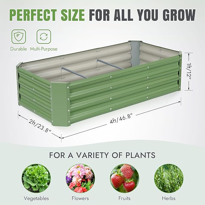 INNO STAGE 2 Pcs 4×2×1ft Galvanized Raised Garden Bed Kit, Galvanized Planter Raised Garden Boxes Outdoor, Large Metal Raised Garden Beds for Vegetables, Flowers, Herbs, and Succulents, OliverGreen