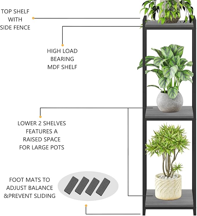 3-Tier Plant Stand Indoor, 45" Tall Modern Plant Shelf Corner Flower Pot Holder Organizer for Living Room Balcony Garden, Oak Grey
