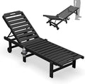 SERWALL Patio Chaise Lounge Chair, HDPE Outdoor Lounge Chair with Cup Holder, 5 Positions Adjustable Poly Lounger with Rolling Wheels for Poolside, Deck, Sunbathing, Black