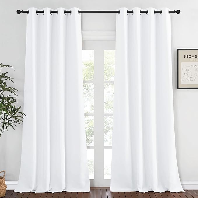 NICETOWN Bedroom Curtain Room Darkening Drapery 102 inches Length - Home Fashion Thermal Insulated Grommet Room Darkening Curtain for Living Room (White, 1 Panel, 52 x 102 inches)