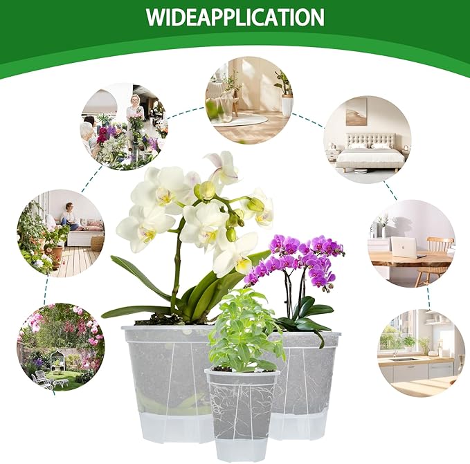 Cdd's Path 6-Pack Bare Root Planter Self Watering Pots Set with Holes for Indoor/Outdoor Plants, 2 Each of 5, 6 and 7 Inch Planter Pot with Watering Hole/Reservoir and Air Pipes, Clear