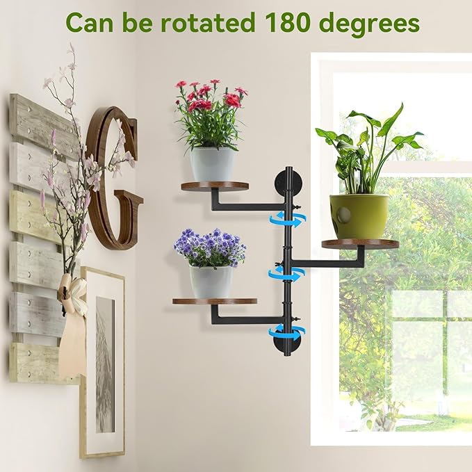 Wooden Rotatable Window Sill Plant Stand, 3 Tier Wall Plant Holder, 180 Degree Rotating Plant Rack, Mid-Century Wooden Style Plant Stand for Indoor and Outdoor Decoration (black)