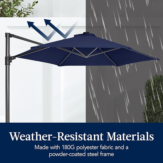 Best Choice Products 10ft Offset Cantilever Hanging Market Patio Umbrella, Smooth 360° Rotation, 8 Sturdy Ribs, Easy Adjustment - Navy Blue