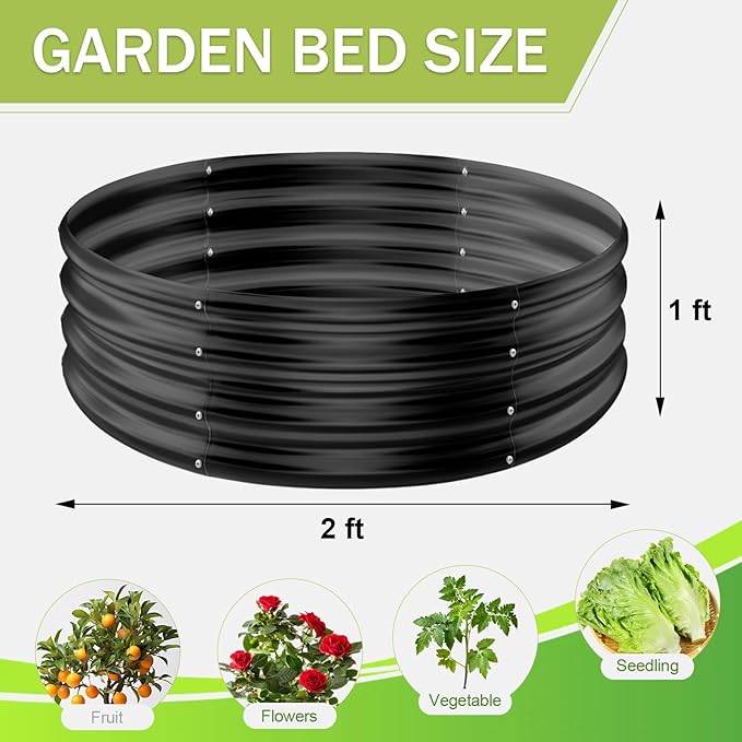 AHEONLAR 3Pack 2x2x1 ft Round Galvanized Raised Garden Bed Kit Round Metal Flower Box Large Planter Raised Beds Outdoor Garden for Planting,Fruit,Herb-Grey
