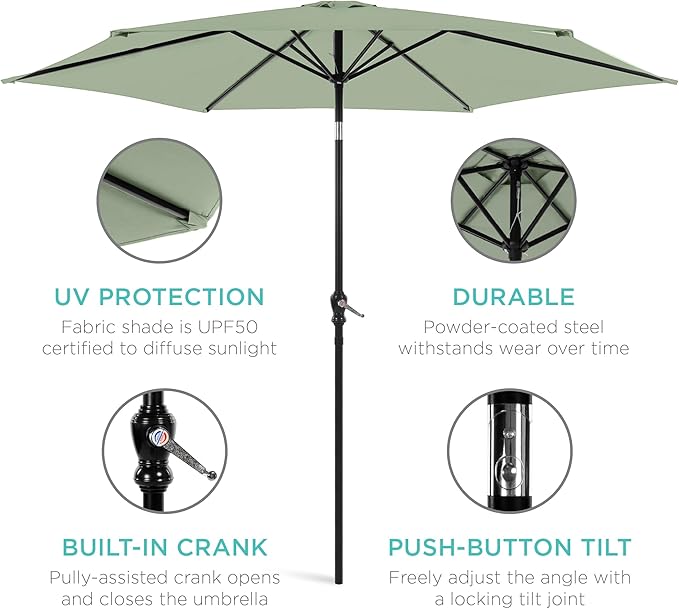 Best Choice Products 10ft Outdoor Table Compatible Steel Polyester Market Patio Umbrella w/Crank and Easy Push Button Tilt