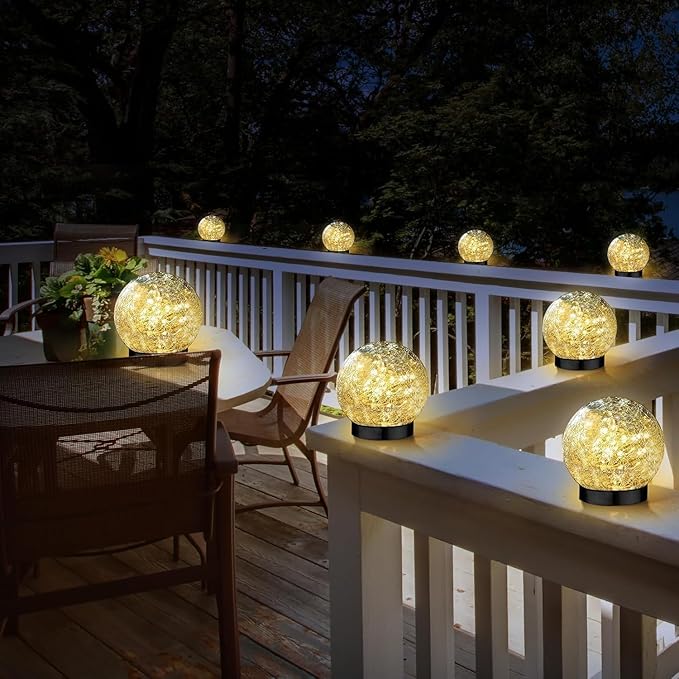 Solar Garden Lights Outdoor Waterproof, 4 Pack 30 LEDs Cracked Glass Ball Light, Ground Landscape Garden Decor, Solar Globe Decorative for Pathway/Patio/Lawn/Yard (Warm White, 3.9")