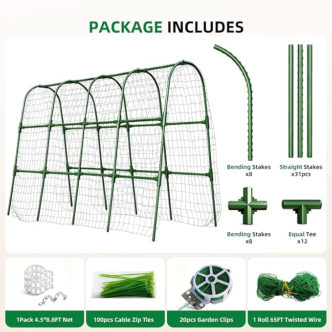 Cucumber Trellis for Raised Bed, U-Shape Garden Arch Metal Support for Climbing Plants, Metal Arch Plant Support Vegetables Trellis, Plant Support for Vine(Green, 63 * 30 * 47inch(L*W*H))