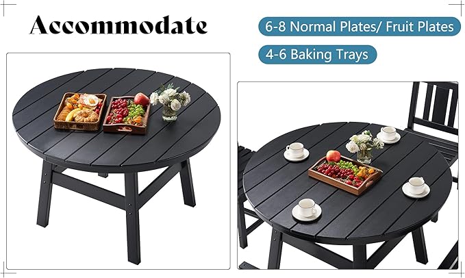 AMERLIFE 5 Piece HDPE Outdoor Dining Table & Chairs Set, All-Weather Patio Table and Chairs Set Furniture with Umbrella Hole for Garden, Backyard, Poolside, Seaside, Black
