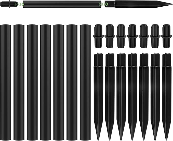 8 Sets Flame Lamp Extension Kit for Solar Torches, Ground Stakes and Joint Connectors to Elevate Outdoor Lighting, Black Adapters for Garden, Backyard & Landscape Decor