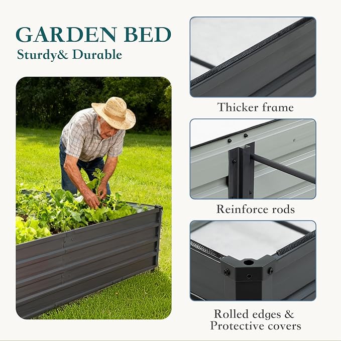 DUMOS Raised Garden Bed Outdoor, 6x3x2ft Planter Box Outdoor for Deep-Rooted Herbs/Flowers/Vegetables, Large Metal Garden Bed for Patio, Balcony and Backyard, Gray