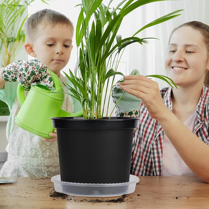 GREANER Plant Nursery Pots, 10 Inch Round Sturdy Garden Pots for Outdoor Indoor Plants, Plastic Black Seed Starting Container for Succulents, Seedlings(10PCS)