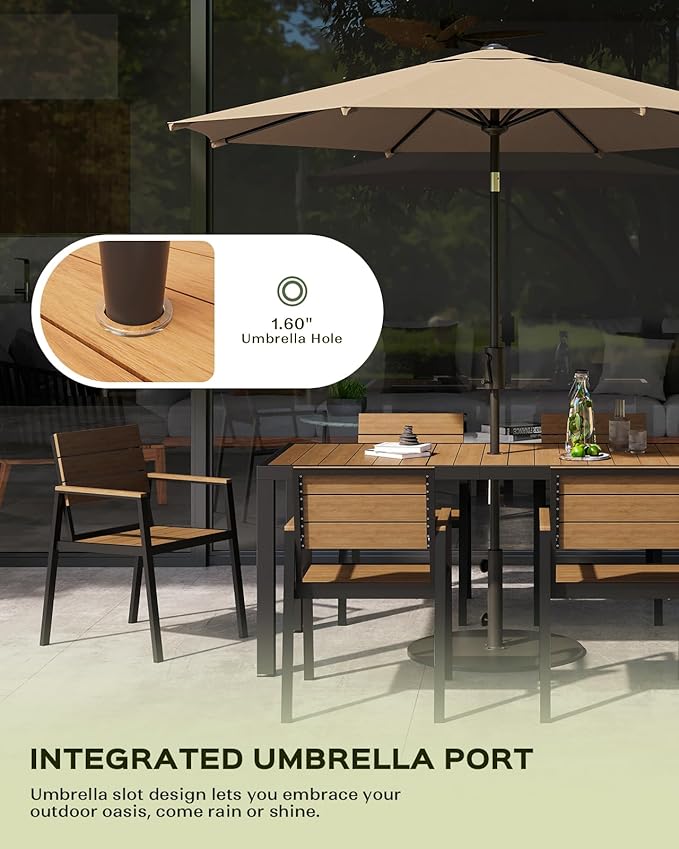 Outdoor Dining Chairs Set of 2, HDPS + Aluminum Patio Dining Chairs with Ergonomic Design and Wide Seat, 2 Piece Outdoor Chairs for Garden, Backyard, Deck (Gray-Teak)