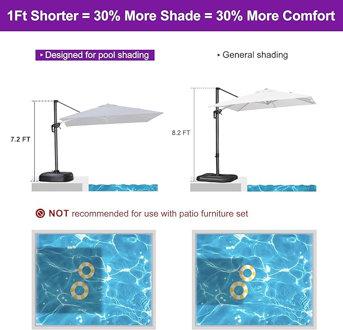 PURPLE LEAF 8' X 8' Patio Umbrella with Wheeled Base for Pool 7' High Offset Outdoor Cantilever Umbrella Swimming Pool Umbrella with 360°Rotation for Poolside Navy Blue