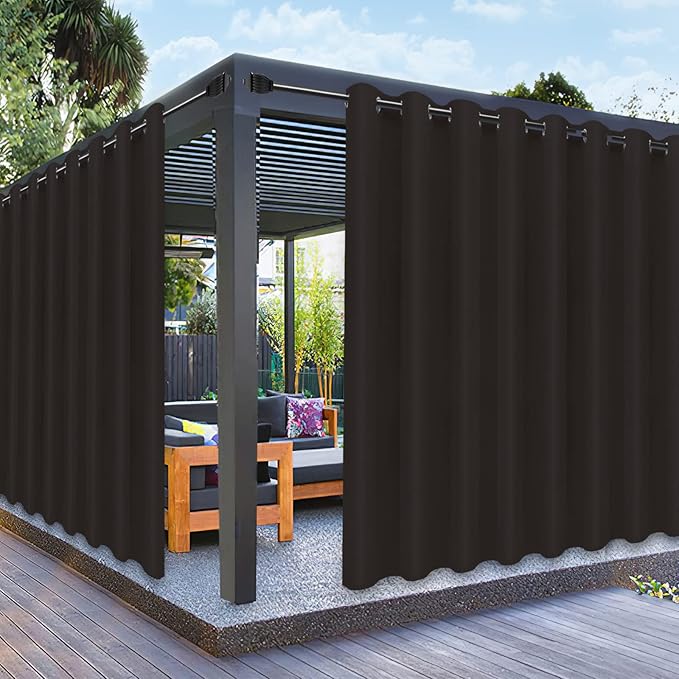 PureFit Outdoor Curtains for Patio Waterproof Weatherproof, UV Resistant Outside Curtains for Gazebo, Front Porch, Pergola, Sun Blocking Privacy Curtain, 120W x 84L inch, 1 Panel, Chocolate