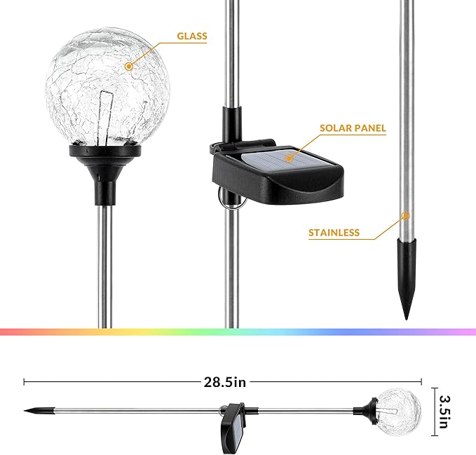 SOLPEX Solar Garden Lights 3 Pack, Solar Lights Outdoor Decorative, Solar Globe Lights Outdoor Waterproof for Yard and Garden, Multi-Color Changing Cracked Glass Ball LED Lights