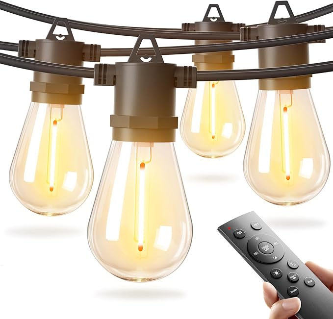 addlon 50FT LED Outdoor String Lights with Edison Shatterproof Bulbs, Weatherproof Strand, Commercial Grade Patio Lights, Decorative for Garden or Patio, Black