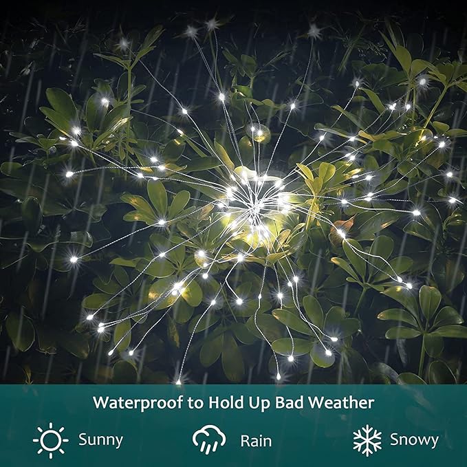 JJGoo Solar Firework Lights, 2 Pack 180 LEDs 2 Lighting Modes Solar Lights Outdoor Waterproof for Garden Patio Walkway Pathway Party Wedding Christmas Decorative - Cool White