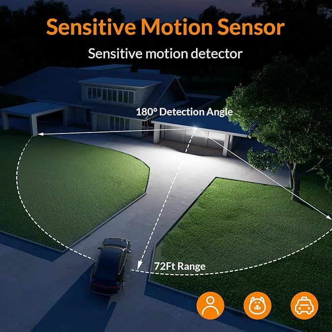LEPOWER LED Security Lights Motion Sensor Light Outdoor, 38W 4200LM Light, 5500K, IP65 Waterproof, 3 Head Detected Flood Light for Garage, Yard, Porch (White)