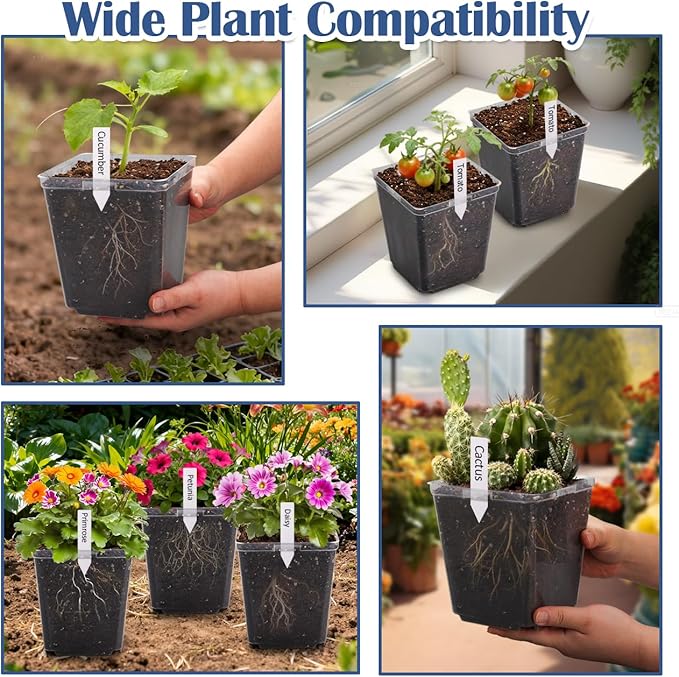 5.5 Inch Clear Square Nursery Pots with Drainage & Labels, 30Pcs Reusable Seed Starter Pots for Vegetables, Indoor Outdoor Gardening, Thick Transparent Plastic Plant Pots for Seed Starting