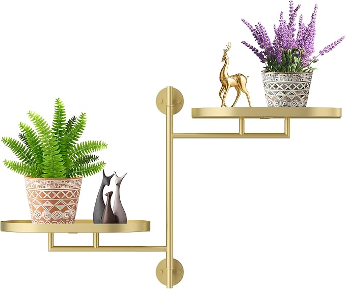 Window Rotating Plant Stand Shelf Indoor Gold Metal Floating Shelves 2-Tier Wall Mount Plant hanger Holders for Wall Planter Modern Home Decor window sill gifts