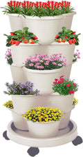 5-Tier Vertical Garden Tower Stackable Planter for Strawberries, Flowers, Vegetables & Herbs Beige