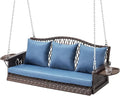 Upgraded Wicker Hanging Porch Swing Heavy Duty 900 LBS 3-Seat Outdoor Patio Swing Chair Bench for Adult w/ 8.9ft Hanging Chains Cushions and Cup Holder