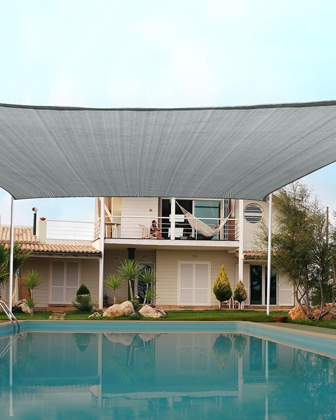 Quictent 16X16FT Square Sun Shade Sail Canopy 185G HDPE with Hardware Kit, 98% UV Block Outdoor Patio Sunshades Cover for Deck Garden Yard Grey