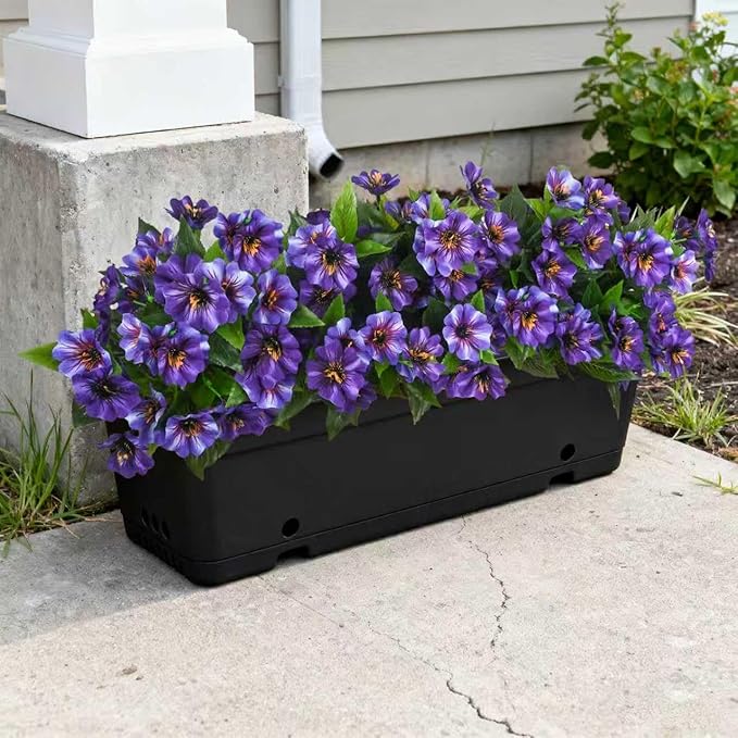 Fake Artificial Flowers for Outdoors Decoration,4 Bundles Silk Faux Spring Flowers with Plants Leaves UV Resistant for Planter Front Door Porch Yard Patio Window Box Home Indoor Decor