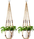 Mkono Macrame Plant Hanger Indoor Jute Hanging Planter Basket with Wood Beads Decorative Flower Pot Holder No Tassels for Indoor Outdoor Boho Home Decor 35 Inch, Brown, Set of 2 (POTS NOT Included)