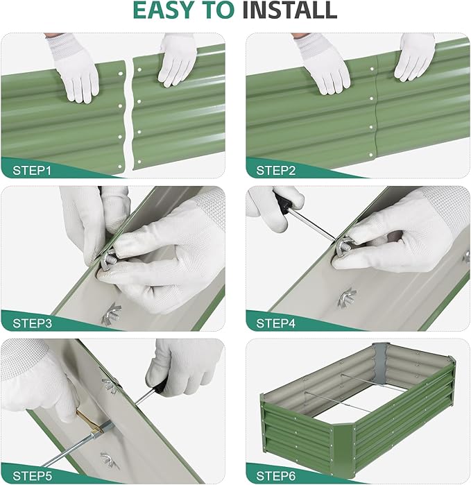 Galvanized Raised Garden Bed - 4x2x1ft (2Packs) Metal Garden Planter Box Outdoor | Steel Raised Bed Kit with Bracing Rods, Gloves for Gardening Vegetables Fruits and Flowers (Oliver Green)