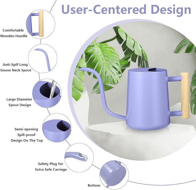 Watering Can Indoor Plants, 35oz Small Stainless Steel Metal Watering Can Modern Decorative Watering Pot with Long Spout for Indoor House Plant Bonsai Garden Flowers (Purple)