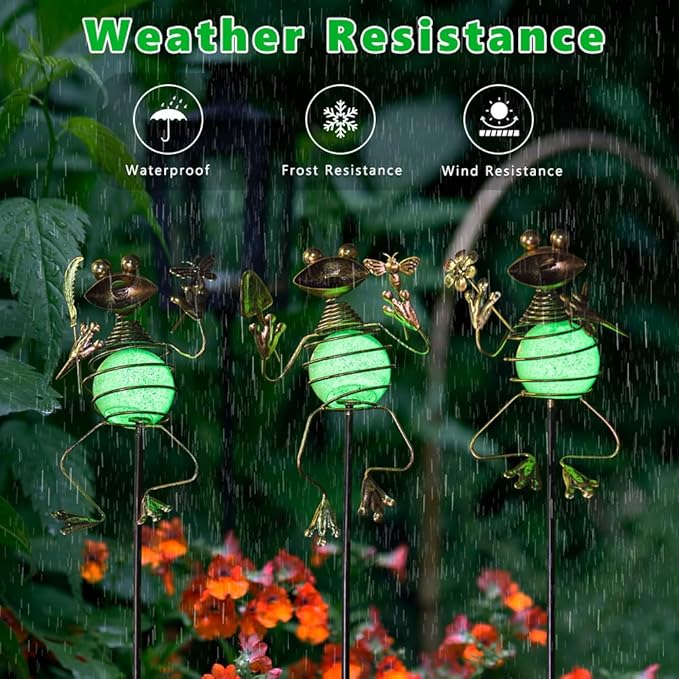 3 Pack Decorative Garden Stakes,Frog Waterproof Metal Spring Decor,Outdoor Decorations Yard Art Garden Stakes for Patio Yard Porch Decor