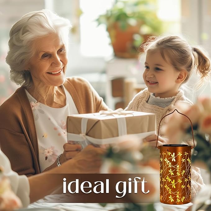 Birthday Gifts for Women Mom Grandma Ladies Solar Lanterns Outdoor Hanging Dragonfly Hollowed-Out Metal Waterproof LED Garden Decor Outside for Patio Yard Porch