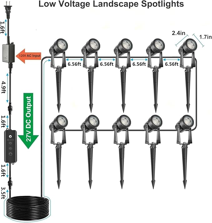 SUNTHIN Outdoor Landscape Lighting with Dusk to Dawn Sensor Controller, 10 Pack