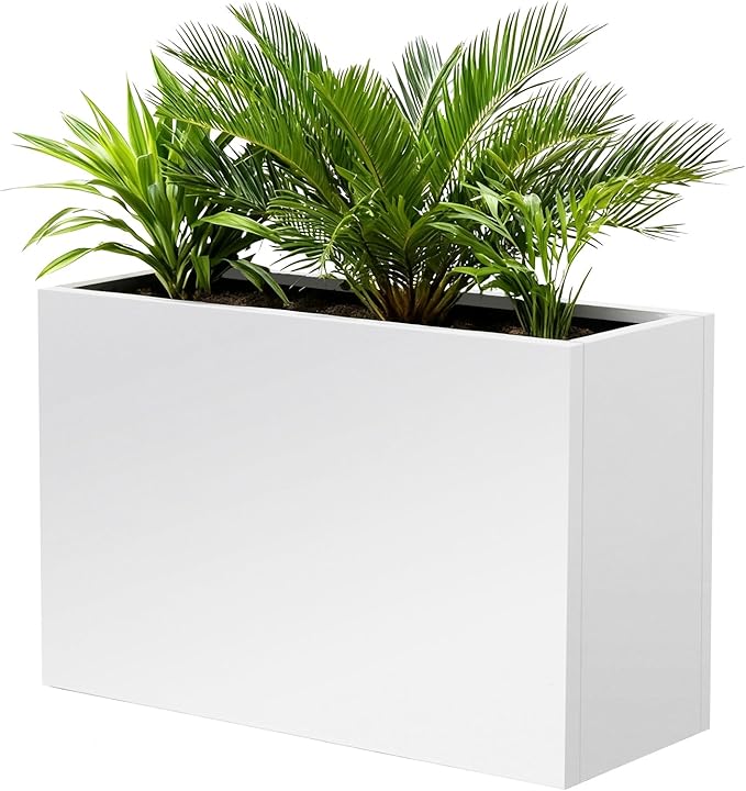 Metal Rectangular Outdoor Planter Box 36" x 15" x 24" White Steel Long Planter Spliced Flower Box with Partitions for Outside,Indoor,Garden (White, 36 * 15 * 24)