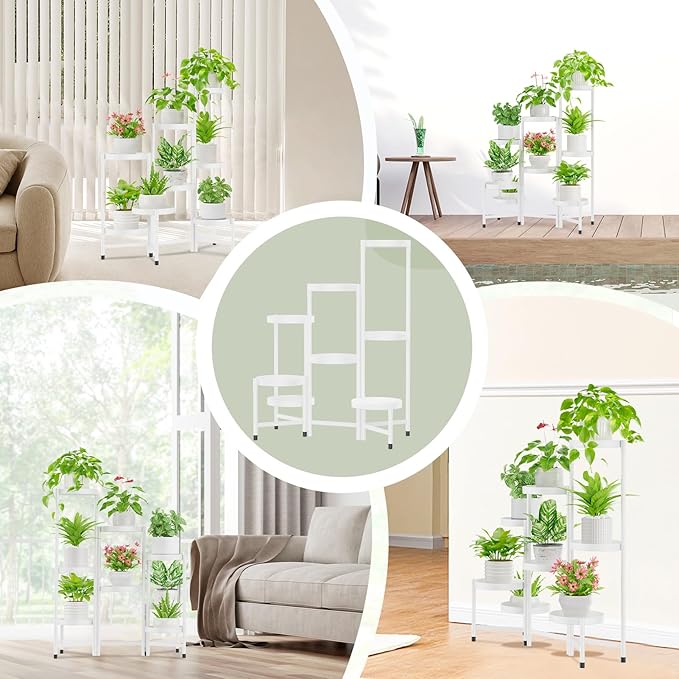 iDavosic.ly Plant Stand Indoor Outdoor, 8 Tier Corner Metal Flower Display Holder Shelf, Easy Assembly Folding Tall Orchid Rack for Patio Balcony Porch Garden Living Room House, White