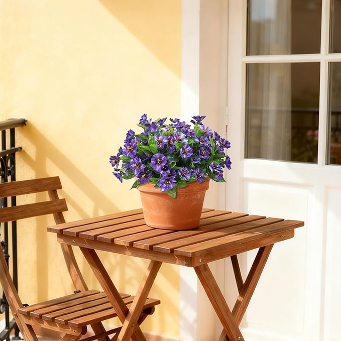 Fake Artificial Flowers for Outdoors Decoration,4 Bundles Silk Faux Spring Flowers with Plants Leaves UV Resistant for Planter Front Door Porch Yard Patio Window Box Home Indoor Decor