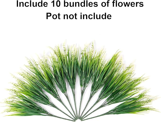 Artificial Fake Outdoor Plants Flowers for Summer Decoration,10 Bundles Faux Plastic Tall Monkey Grass Greenery UV Resistant Realistic for Home Outside Planter Window Porch Patio Garden-White