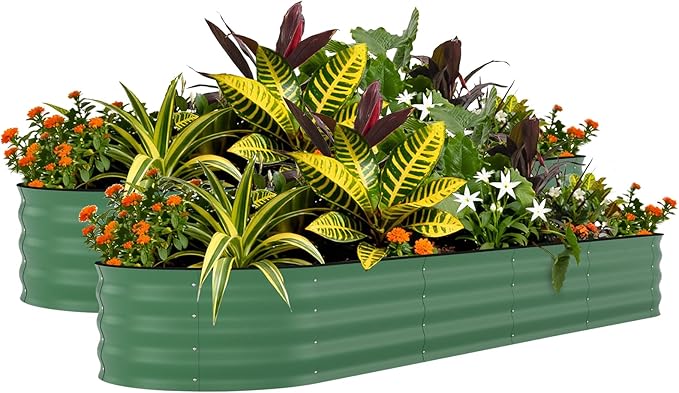 Garvee 2 Pack Galvanized Raised Garden Beds - 8x2x1.5ft Planter Box for Vegetables, Flowers, Rust-Resistant Garden Box, Easy Assembly Raised Beds, Durable Planters for Outdoor Plants, Green