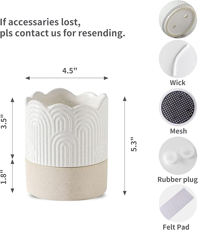 Nihow Self Watering Plant Pot: 4.5 Inch Ceramic Planter with Drainage Hole & Water Storage Plus for Indoor & Outdoor Plants - Cylinder Flower Pot for Herbs/Violets - Beige & Nature