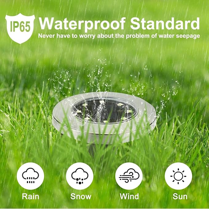 Solar Ground Lights, Waterproof Solar Garden Lights, Upgraded Outdoor Garden Waterproof Bright in-Ground Lights, Landscape Lights for Pathway,Yard,Deck,Lawn,Patio,Walkway (4 Pack Warm Light)